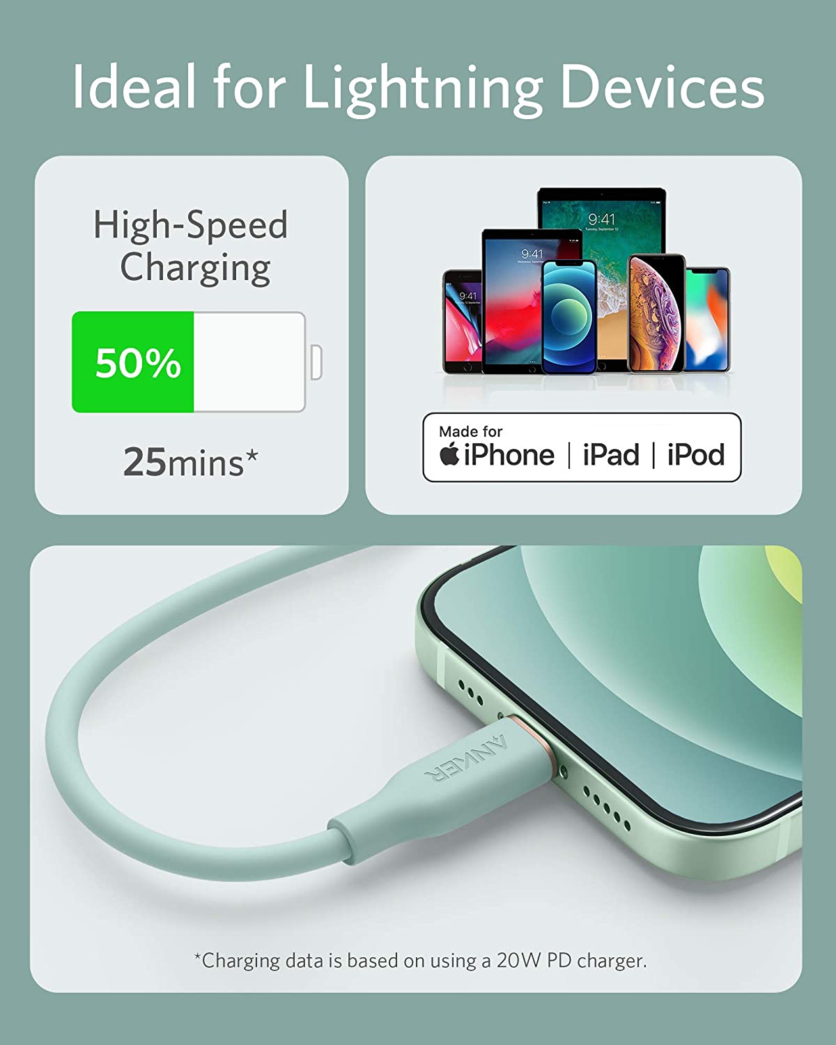 Anker 641 USB-C to Lightning Cable (Flow, 3 ft Silicone)