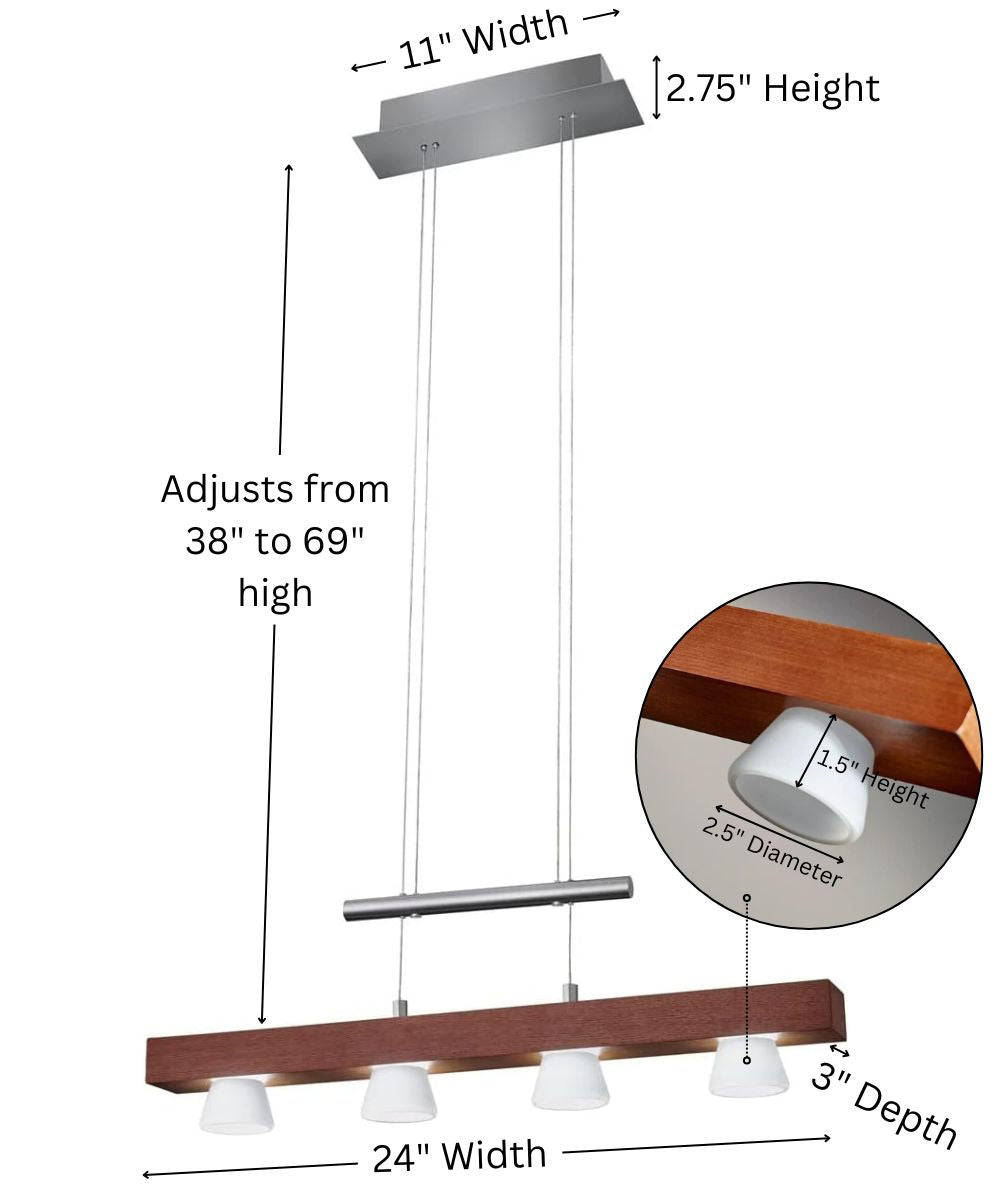 Adesso Burlington 24" W LED 4 Light Island/Dining Modern Pendant, Walnut Brushed Steel Metal Finish