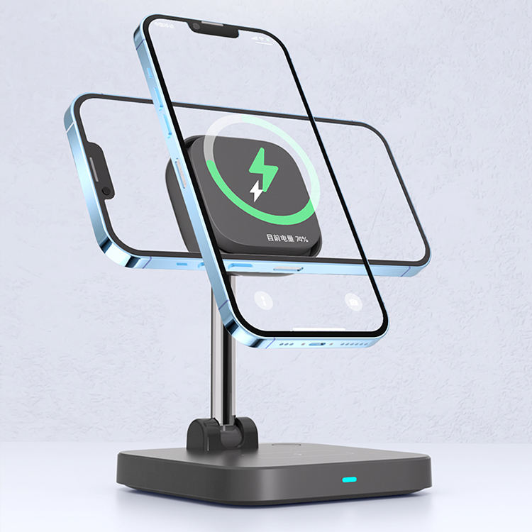 3-in-1 magnetic wireless charger holder with cooling fan suitable for wireless charging of iPhone earphones and watches