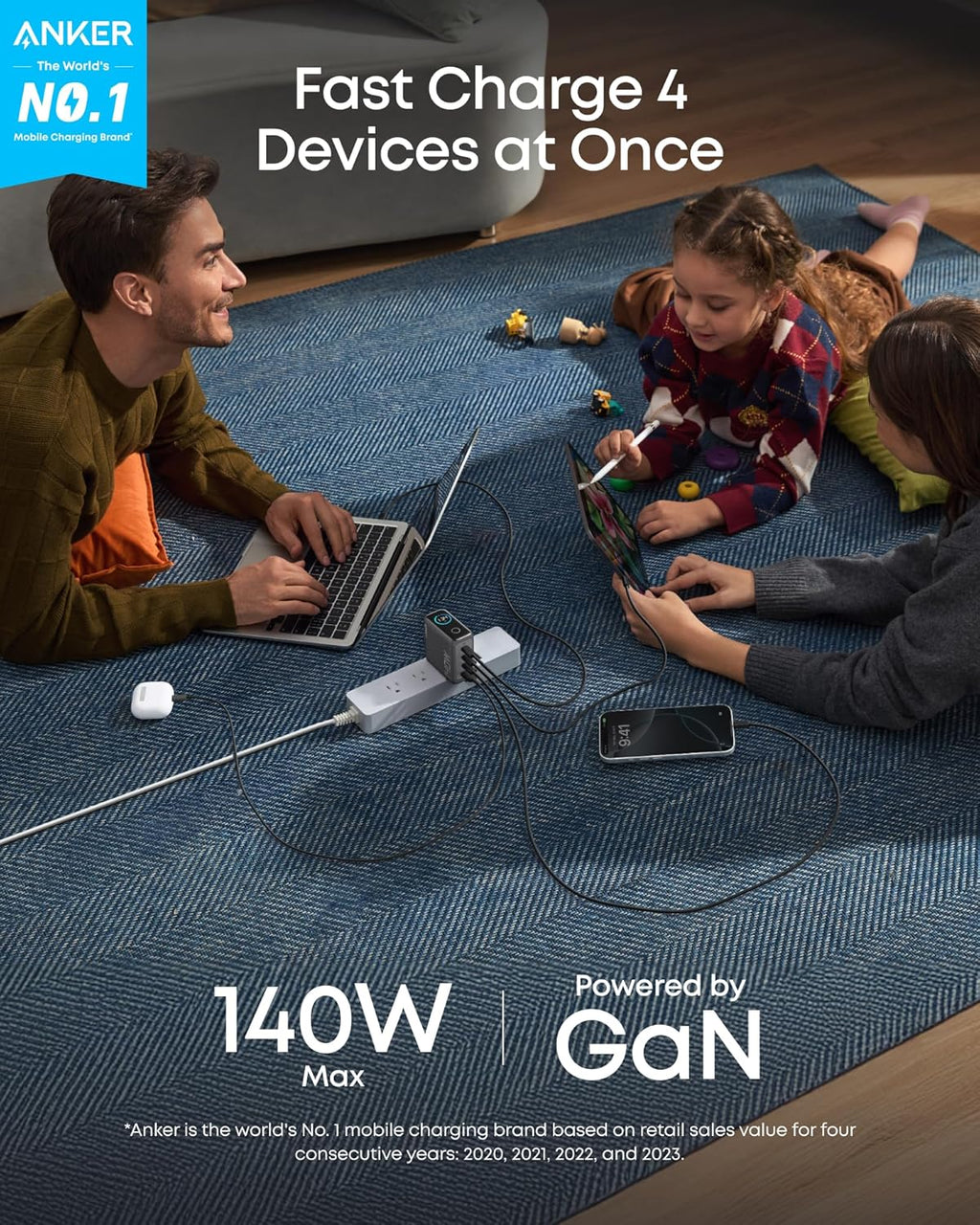 Anker Charger (140W, 4-Port, PD 3.1) with USB-C Cable