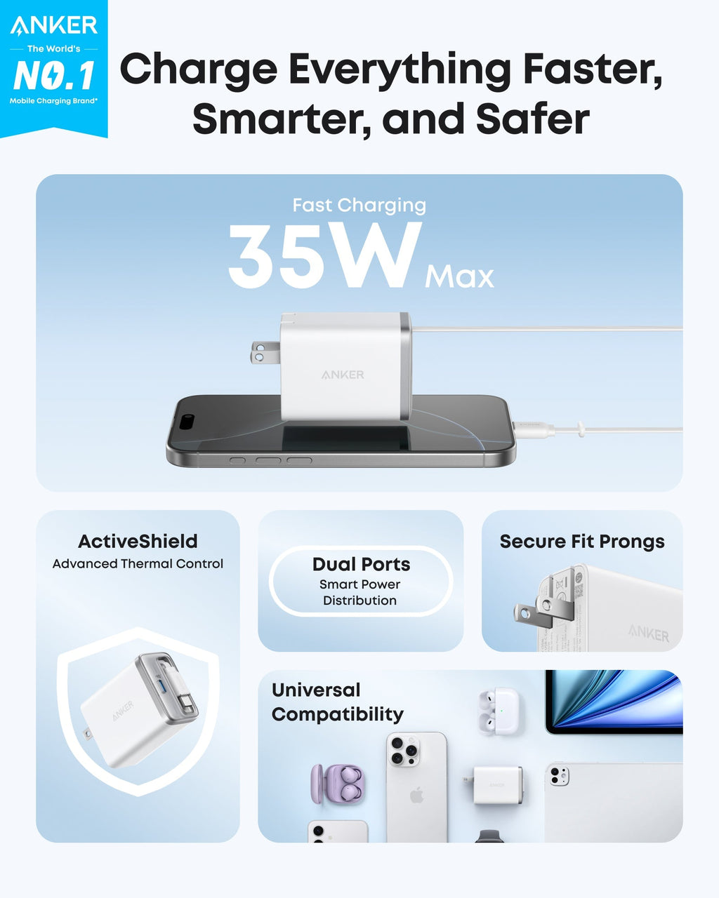 Anker Nano Charger (35W, Built-In Retractable USB-C Cable)