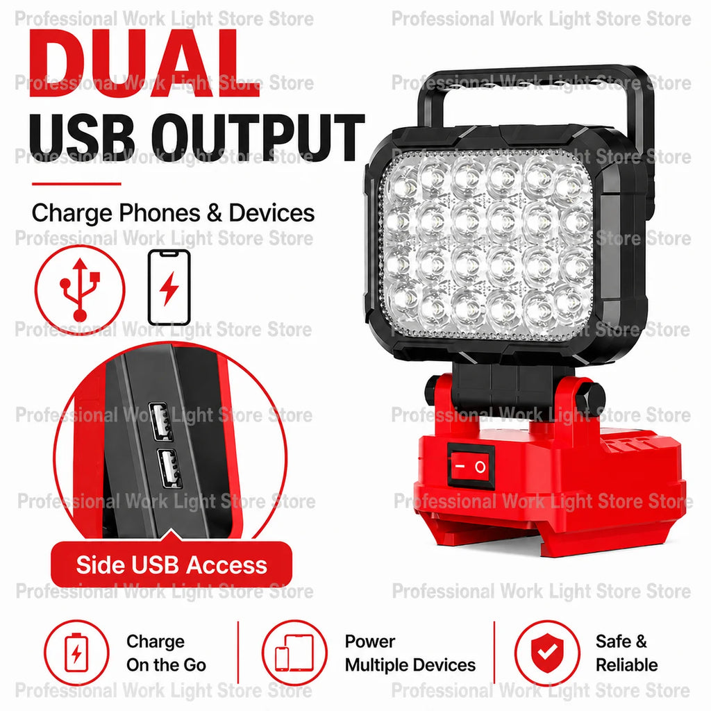 LED Work Light For Milwaukee 18V Battery Cordless Camping Lights Portable Flood Lamp Flashlight Power Tool Accessory