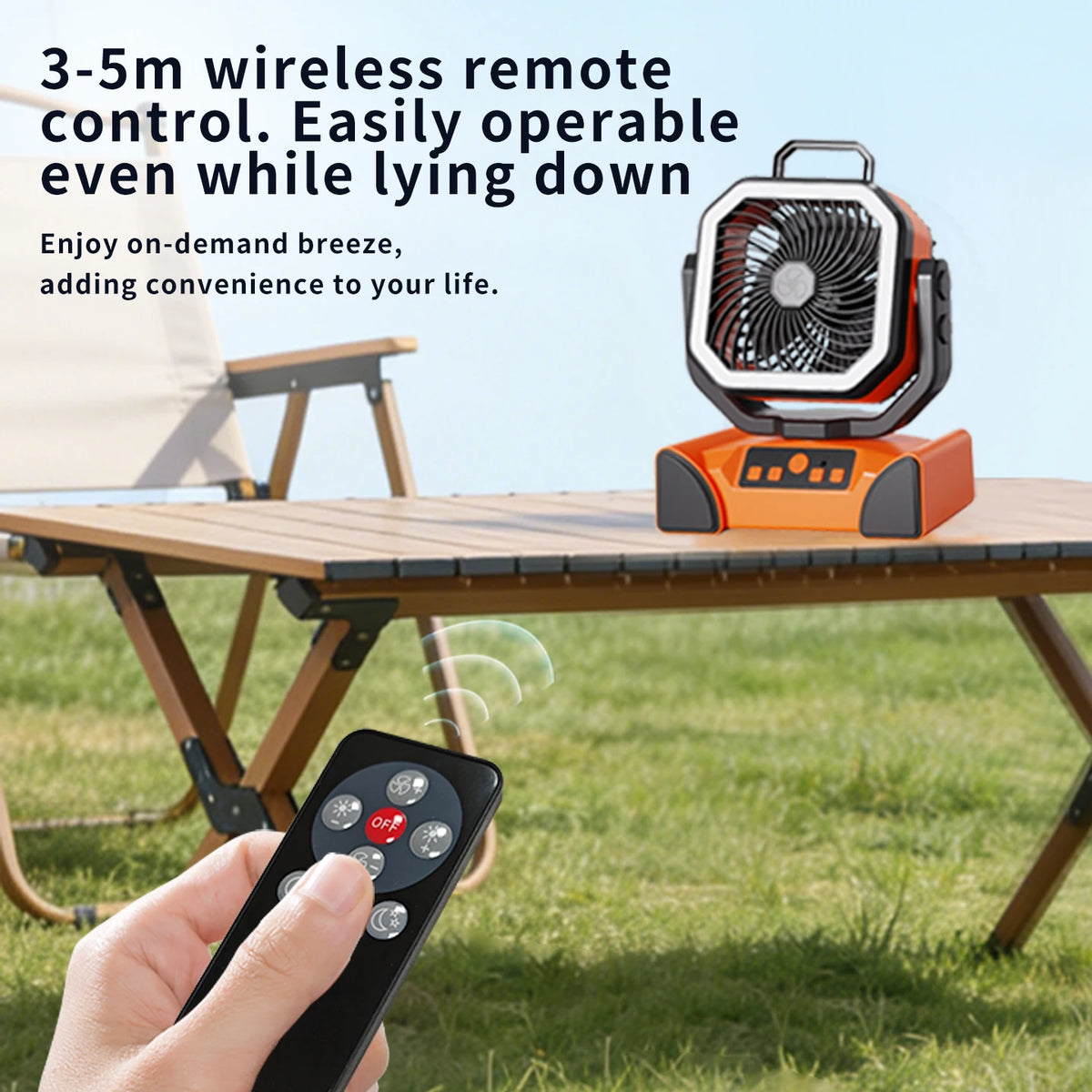 50000mAh Rechargeable Camping Fan with LED Light Remote Control