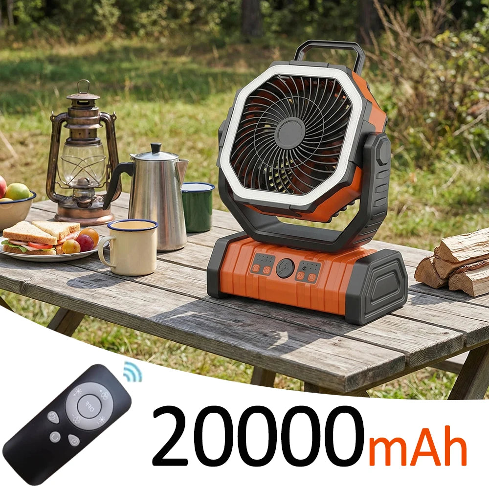 50000mAh Rechargeable Camping Fan with LED Light Remote Control