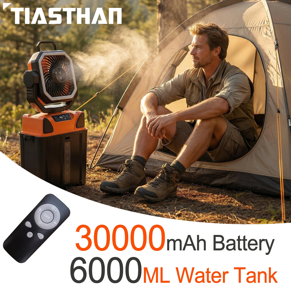 50000mAh Rechargeable Camping Fan with LED Light Remote Control
