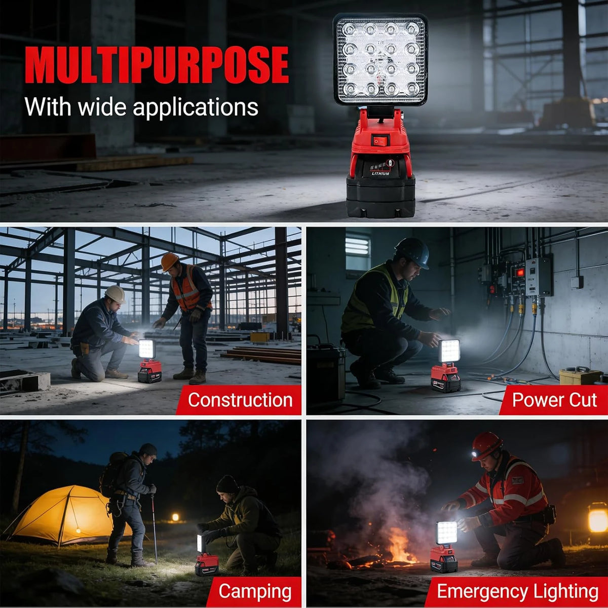 4/5/8 inch Portable LED Lamp Working Light for Milwaukee 18V Battery Cordless Flood Light with dual USB Charging Port