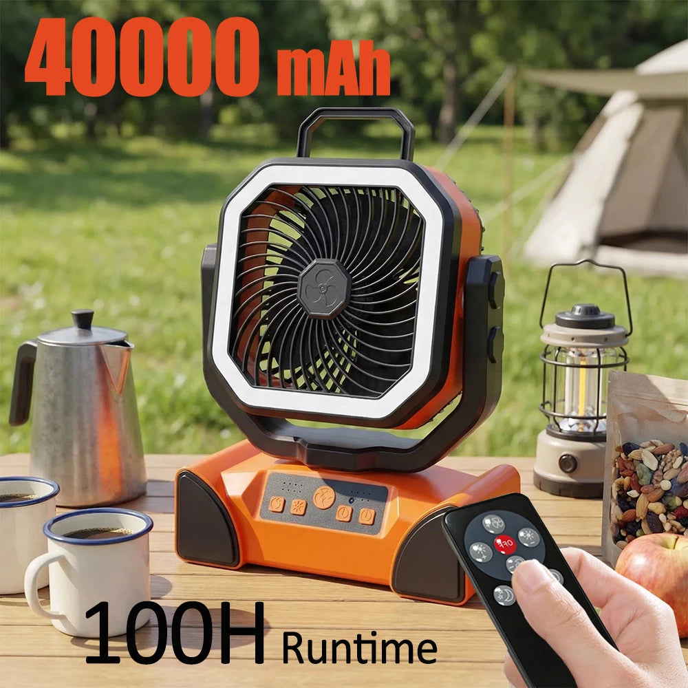 50000mAh Rechargeable Camping Fan with LED Light Remote Control