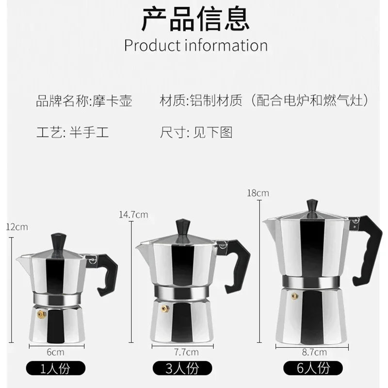 Aluminum Moka Pot Suitable for Electric Stove Top Coffee Maker Espresso Drip Filter Moka Pot Heater Household Use