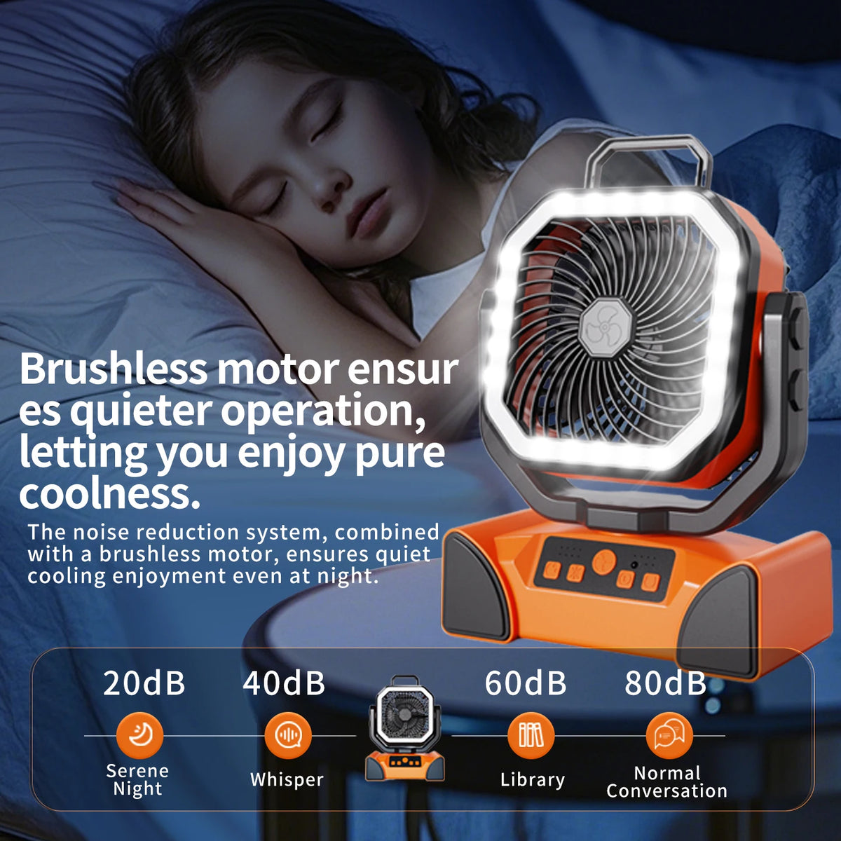 50000mAh Rechargeable Camping Fan with LED Light Remote Control