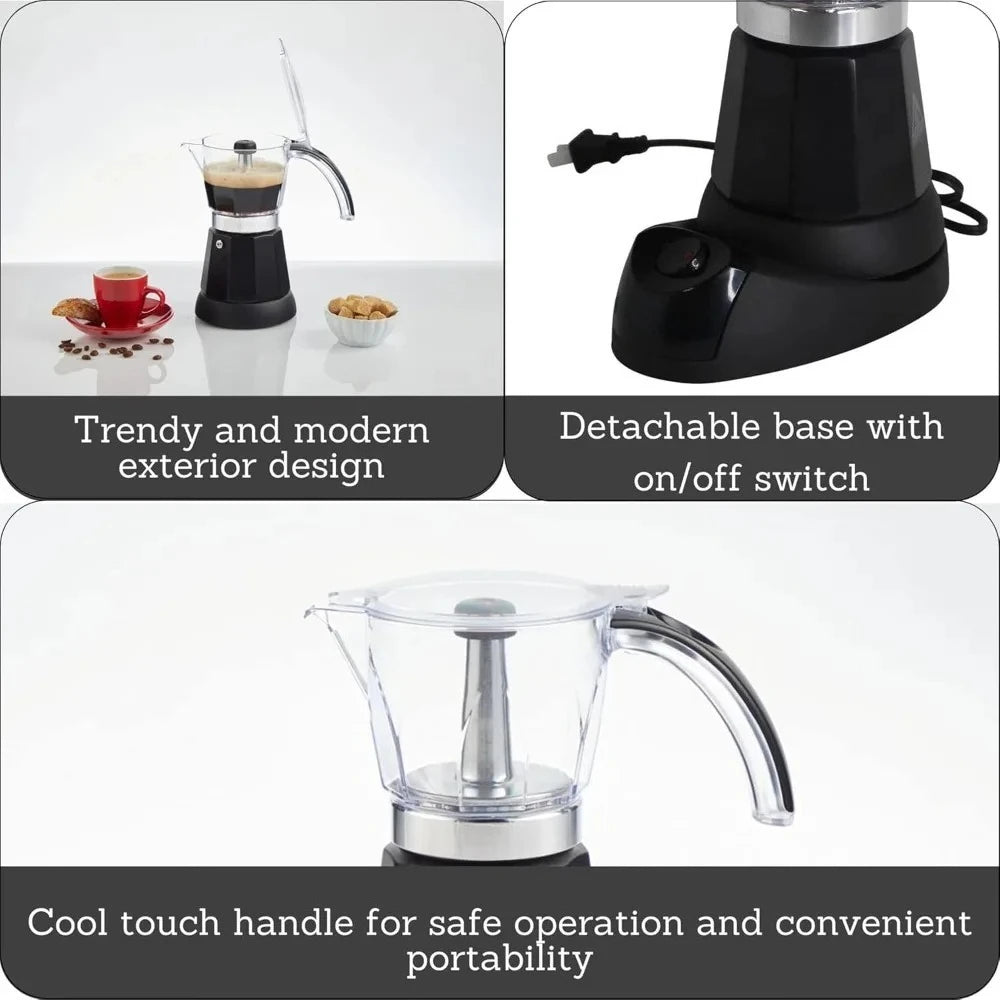 6 or 3 Cup Electric Espresso Maker Black Coffee Machine for Cuban Coffee, Moka and Espresso Drinks-US Stock