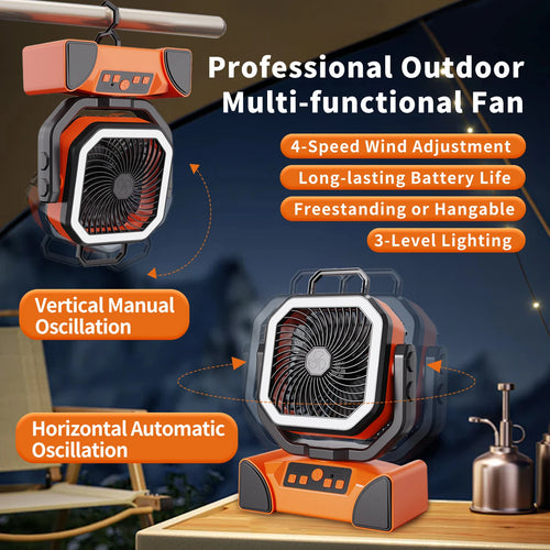 50000mAh Rechargeable Camping Fan with LED Light Remote Control