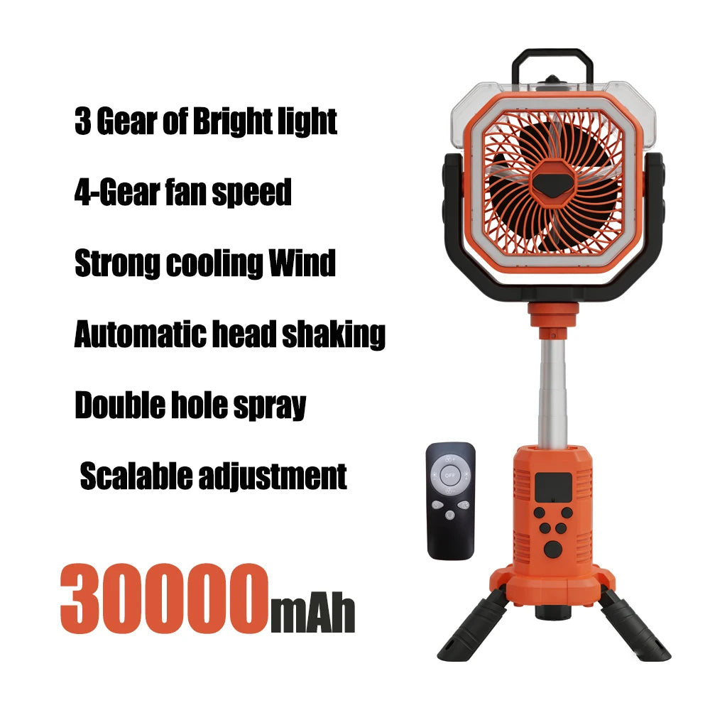 50000mAh Rechargeable Camping Fan with LED Light Remote Control