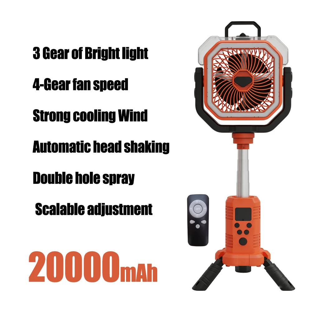 50000mAh Rechargeable Camping Fan with LED Light Remote Control