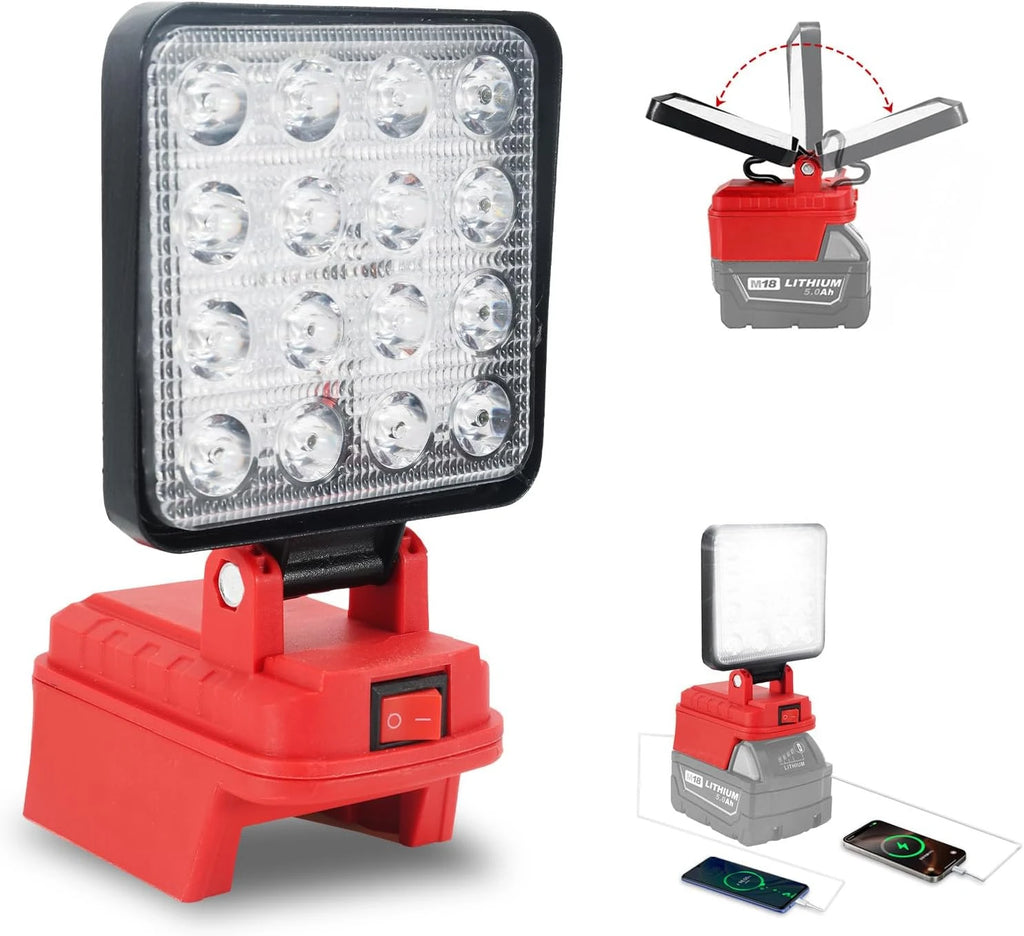 4/5/8 inch Portable LED Lamp Working Light for Milwaukee 18V Battery Cordless Flood Light with dual USB Charging Port
