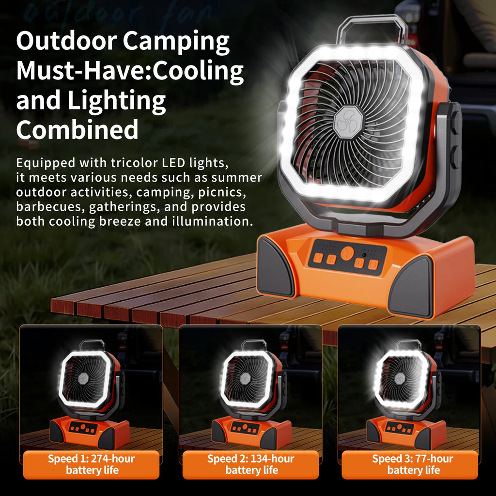50000mAh Rechargeable Camping Fan with LED Light Remote Control