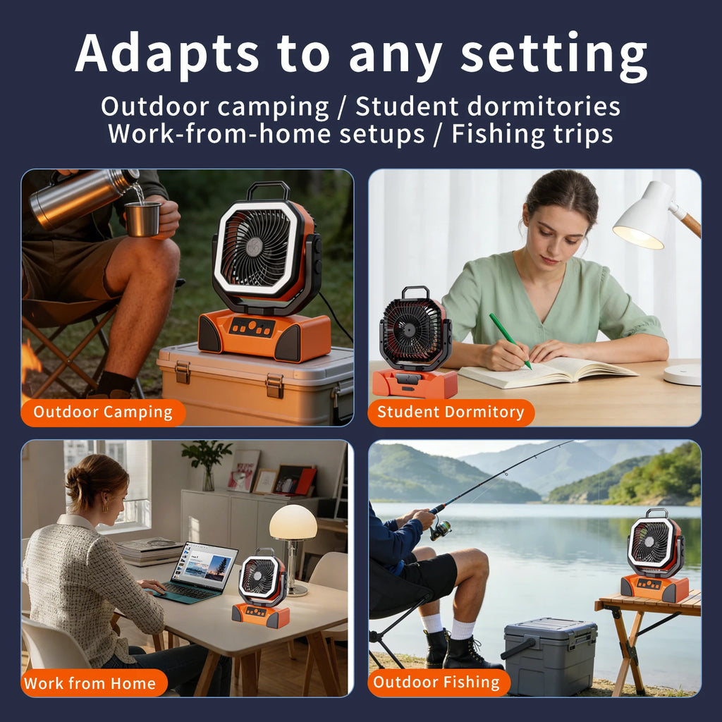 50000mAh Rechargeable Camping Fan with LED Light Remote Control