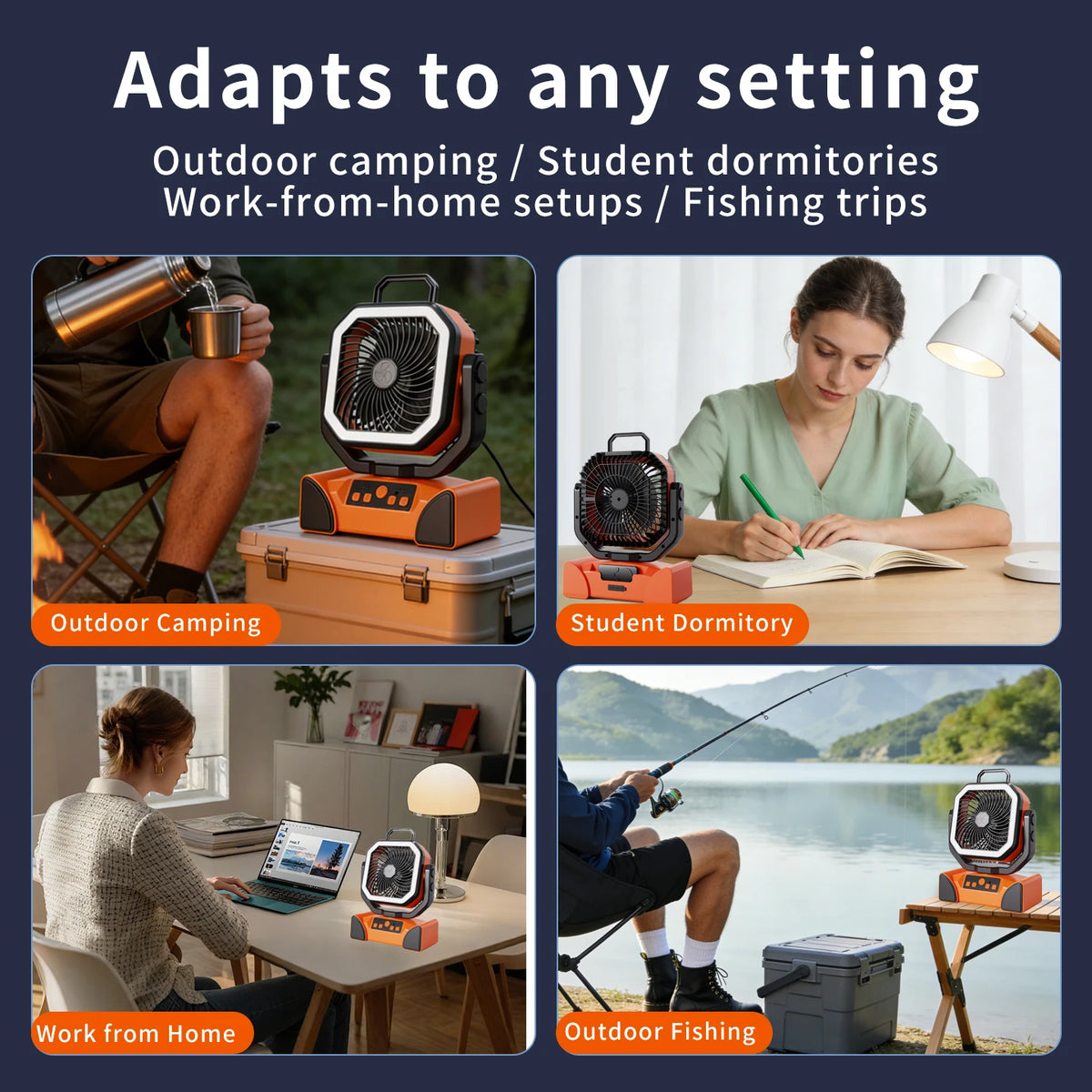 50000mAh Rechargeable Camping Fan with LED Light Remote Control