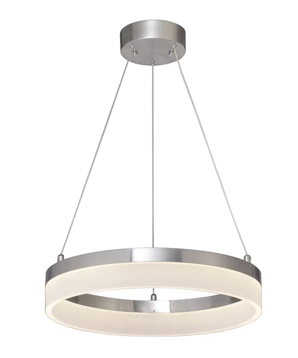 Edge-Lit 16"W 1-Light Round LED Ribbon Chandelier Light Fixture Brushed Nickel Finish