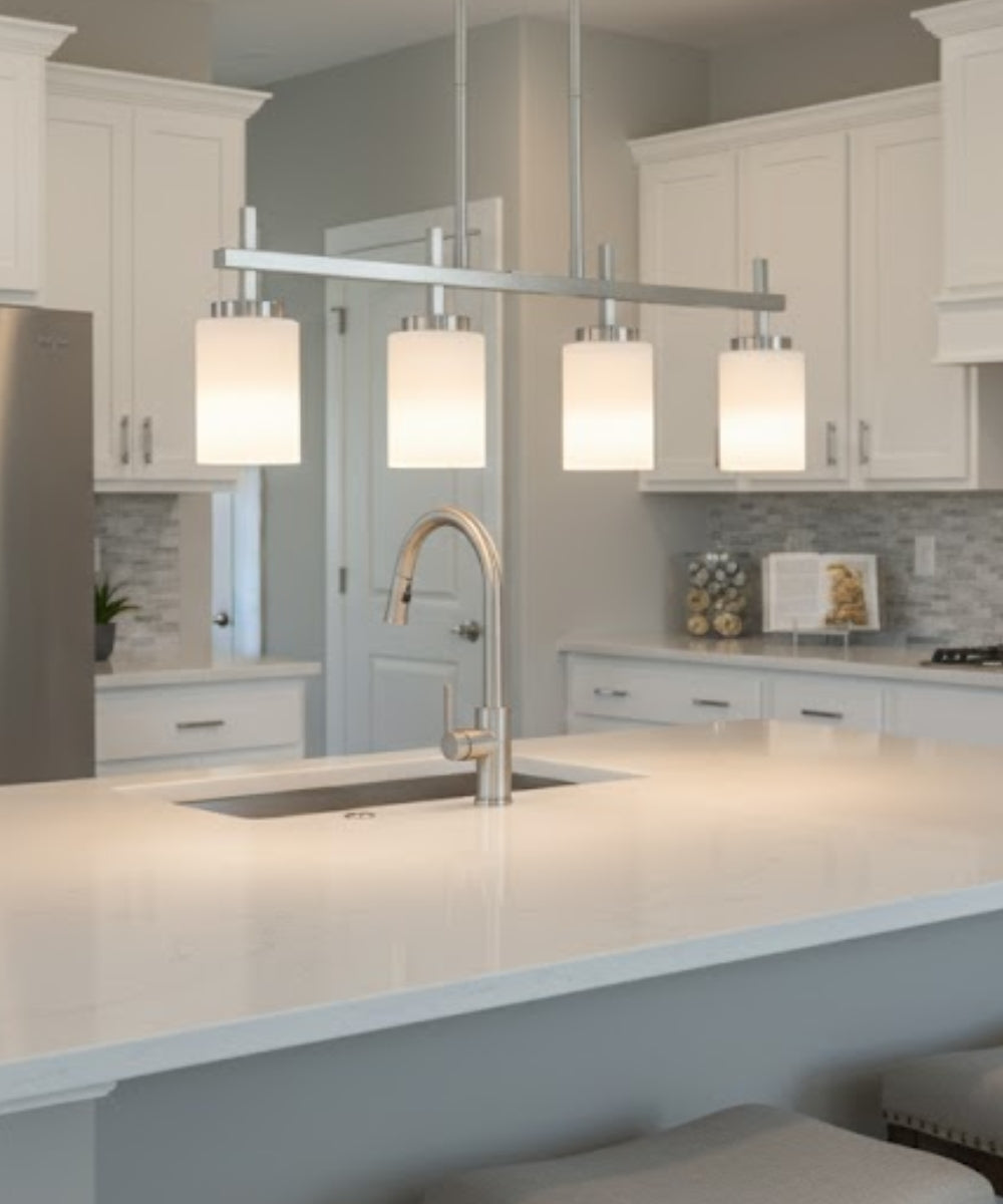 31"W 4-Light Kitchen Island Light Fixture Brushed Nickel Finish Frosted Glass Shade