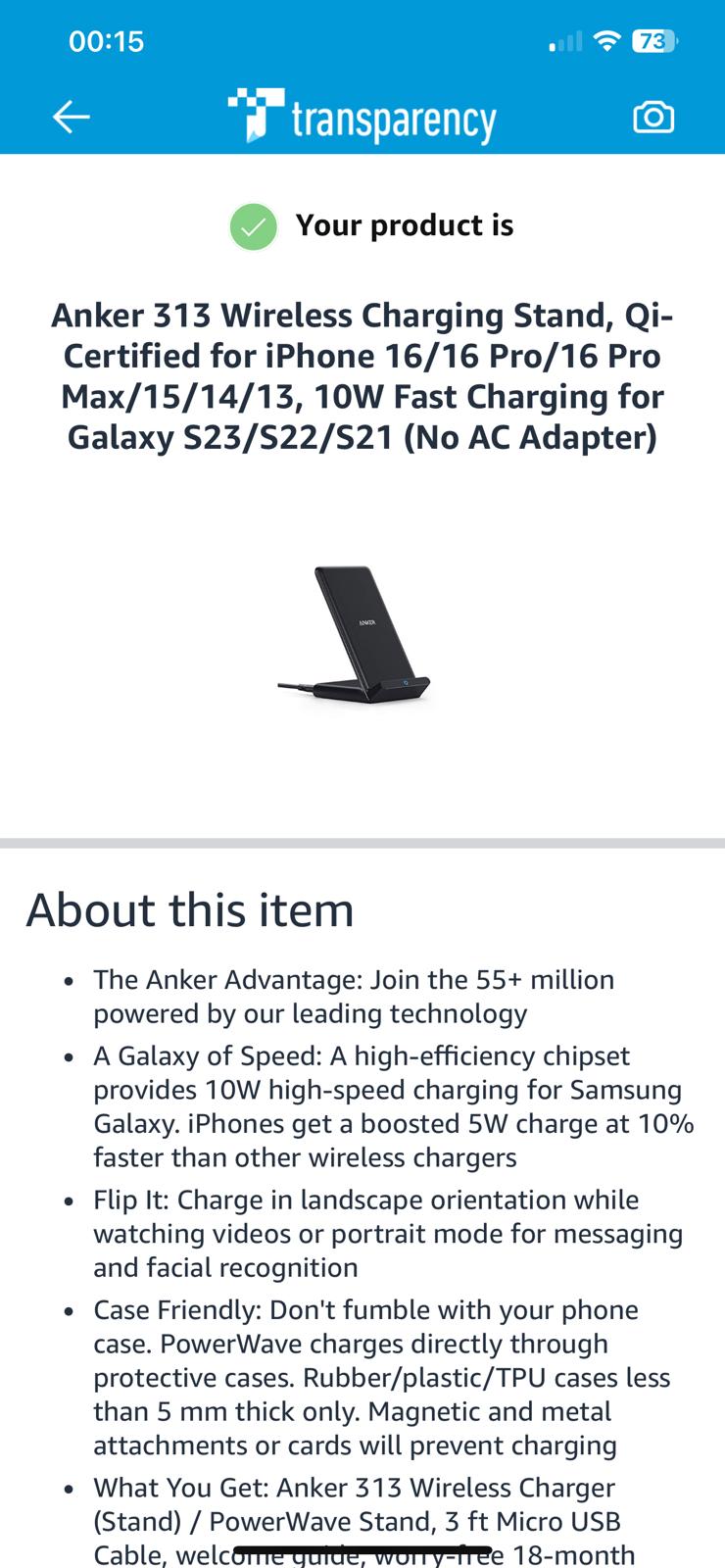 Anker 313 Wireless Charging Stand - Qi-Certified for iPhone & Galaxy Devices
