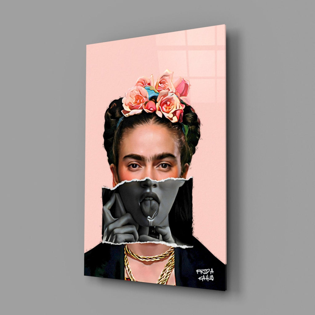 Contemporary Floral Crown Portrait Glass Wall Art || Designer Collection